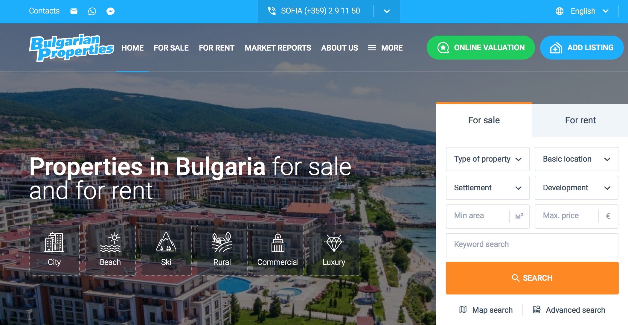 to the new website of the real estate company BULGARIAN PROPERTIES with thousands of