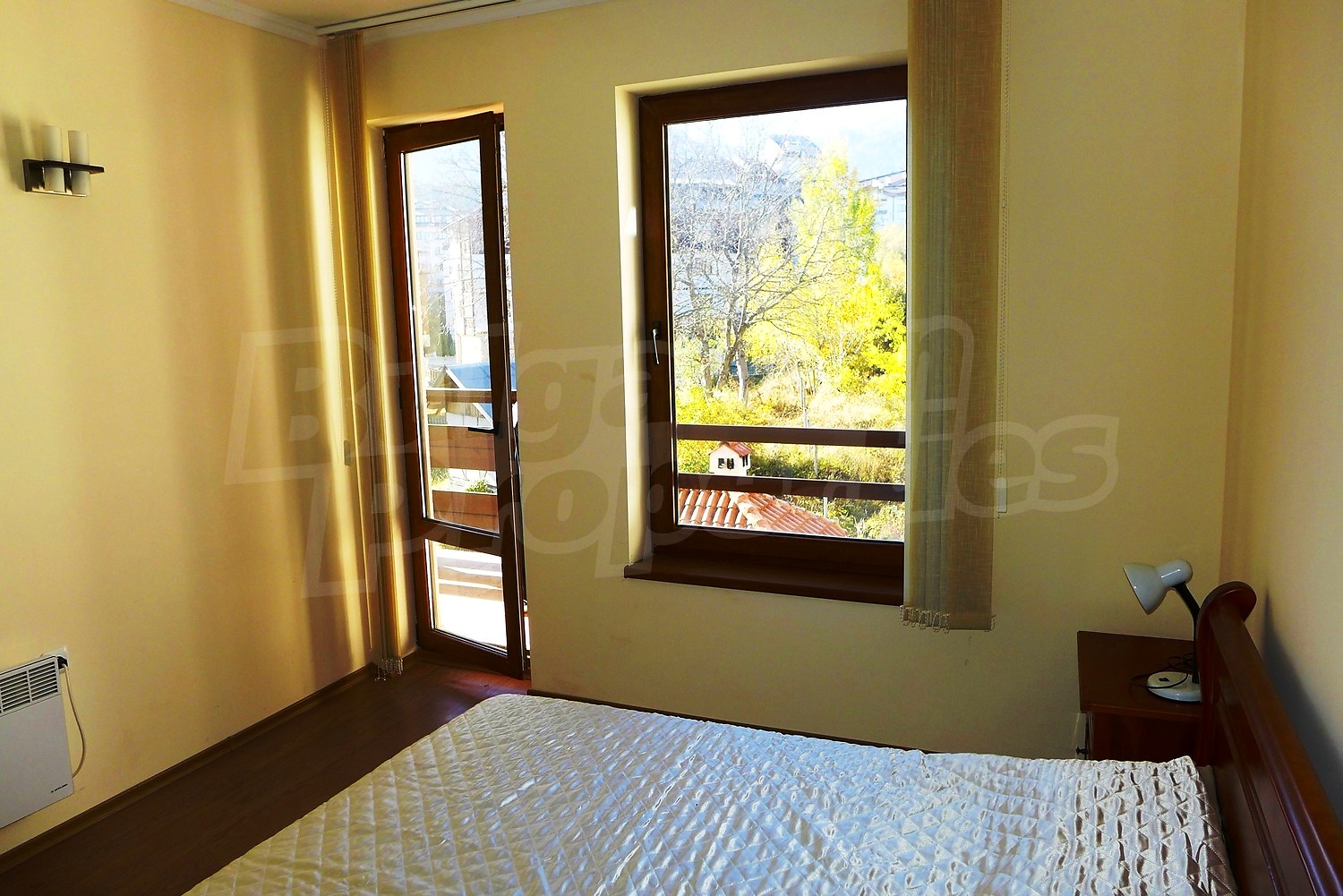 inside, bedroom, view from balcony, furnished