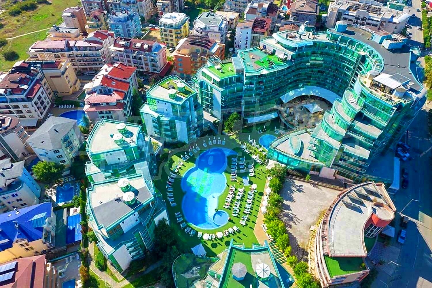 outside, pool, green area, facade