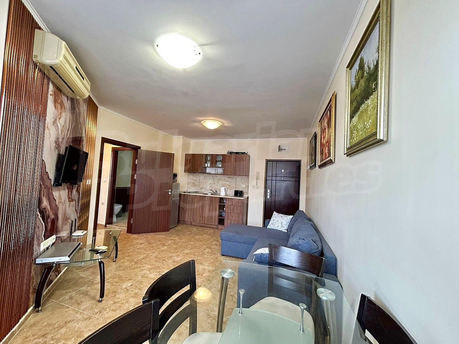 inside, living room, kitchen, furnished