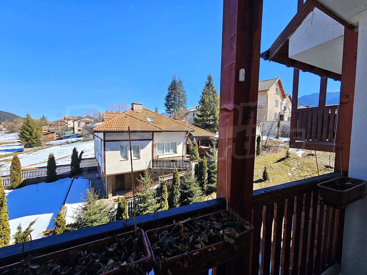balcony, view from balcony, mountain, green area