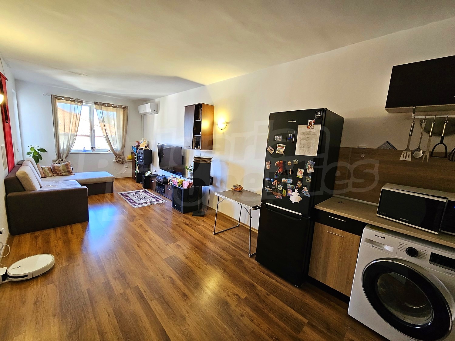 inside, living room, kitchen, furnished