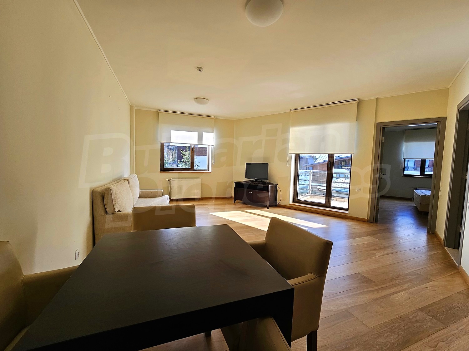 inside, living room, furnished, view from balcony