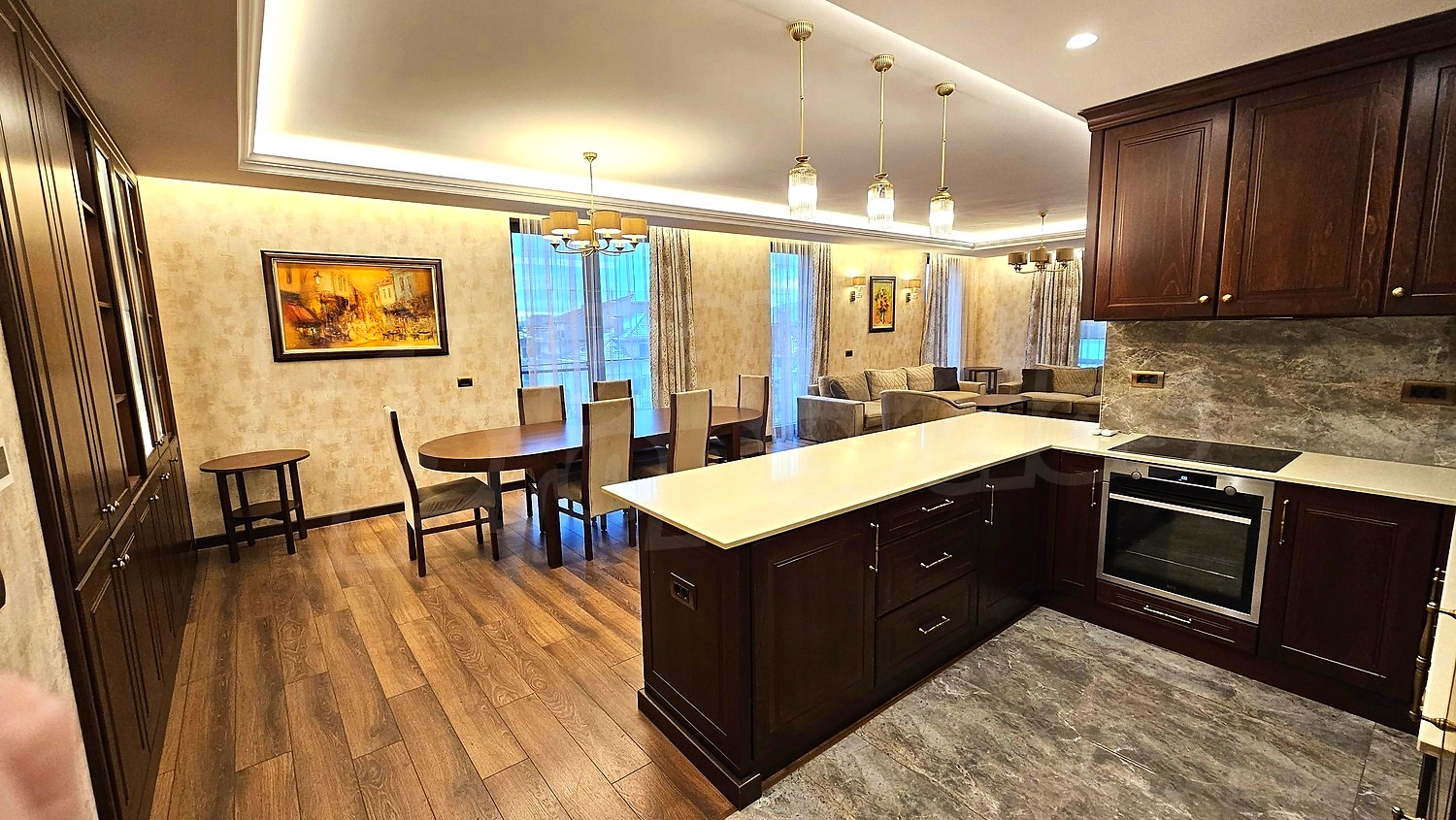 inside, kitchen, living room, furnished