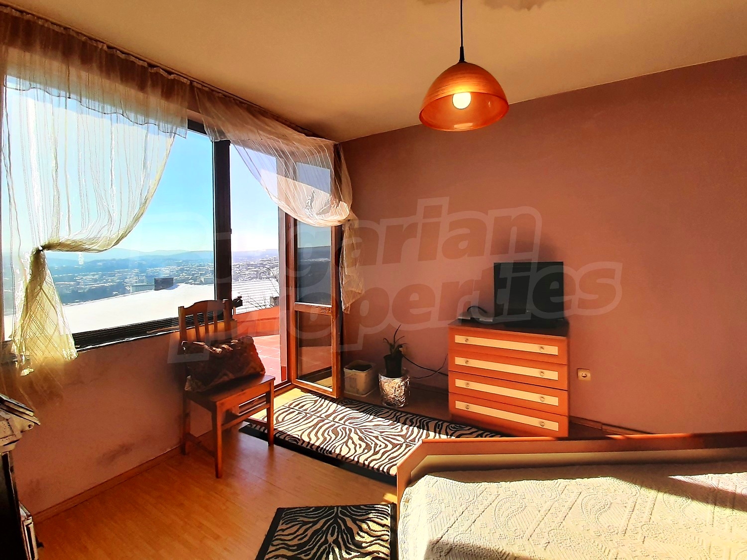 bedroom, balcony, view from balcony, furnished