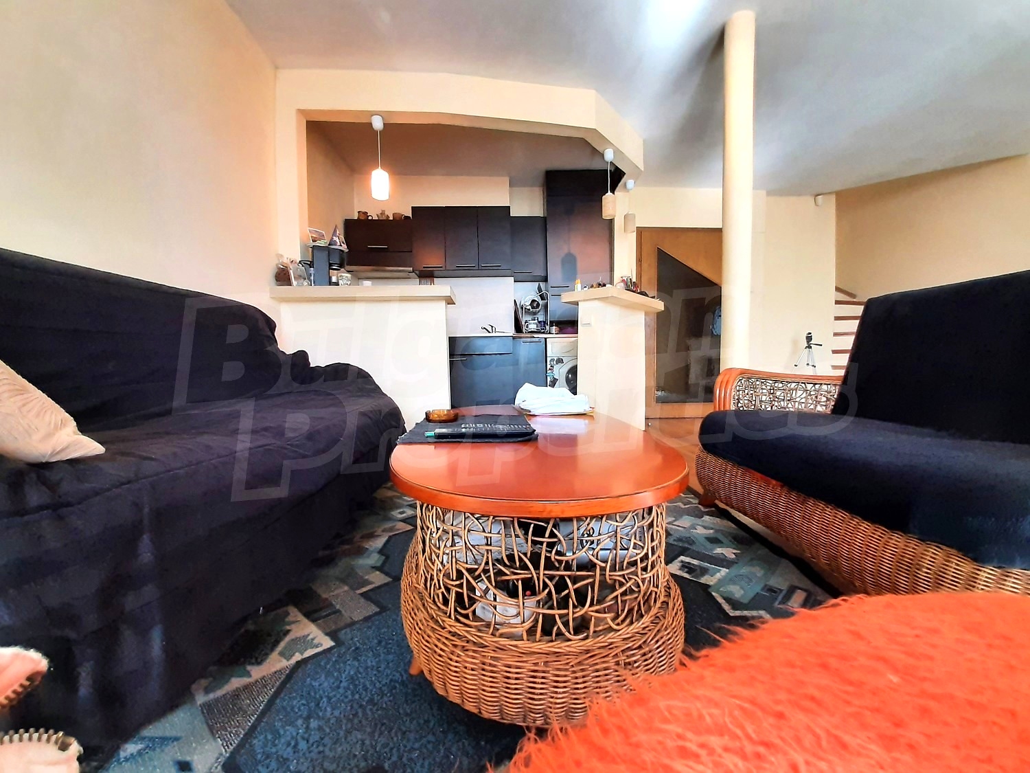inside, living room, kitchen, furnished