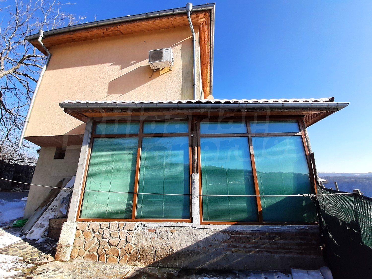 outside, facade, view from balcony, garden