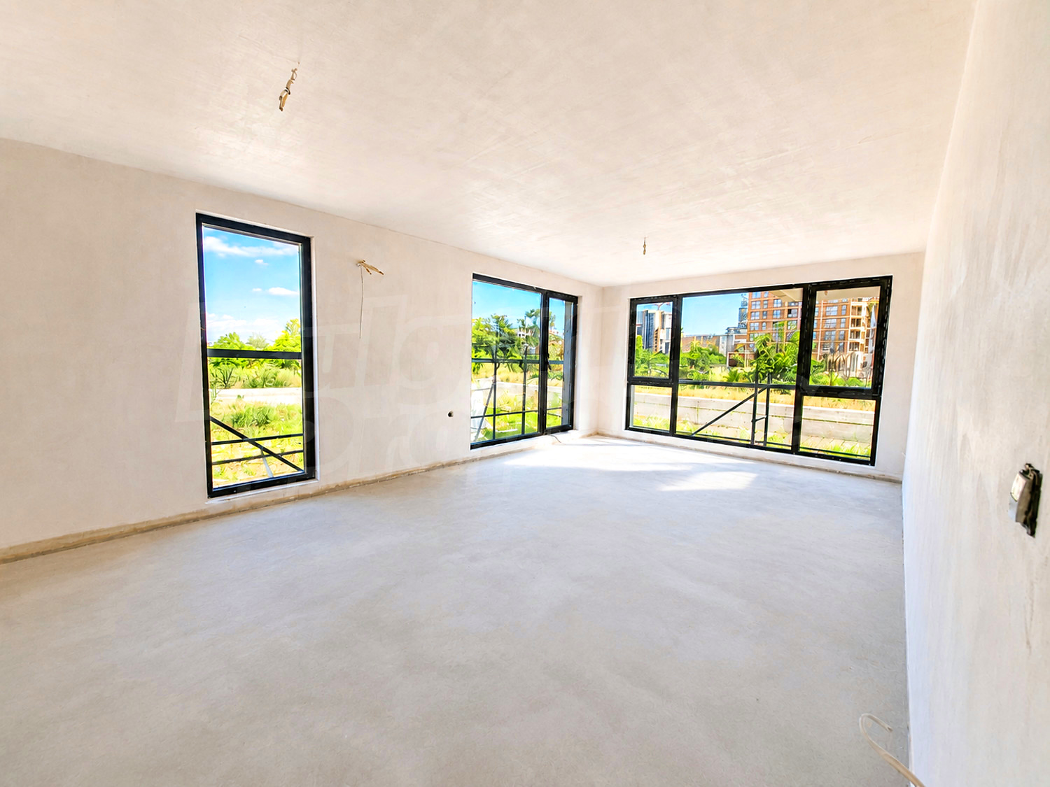 inside, view from balcony, green area