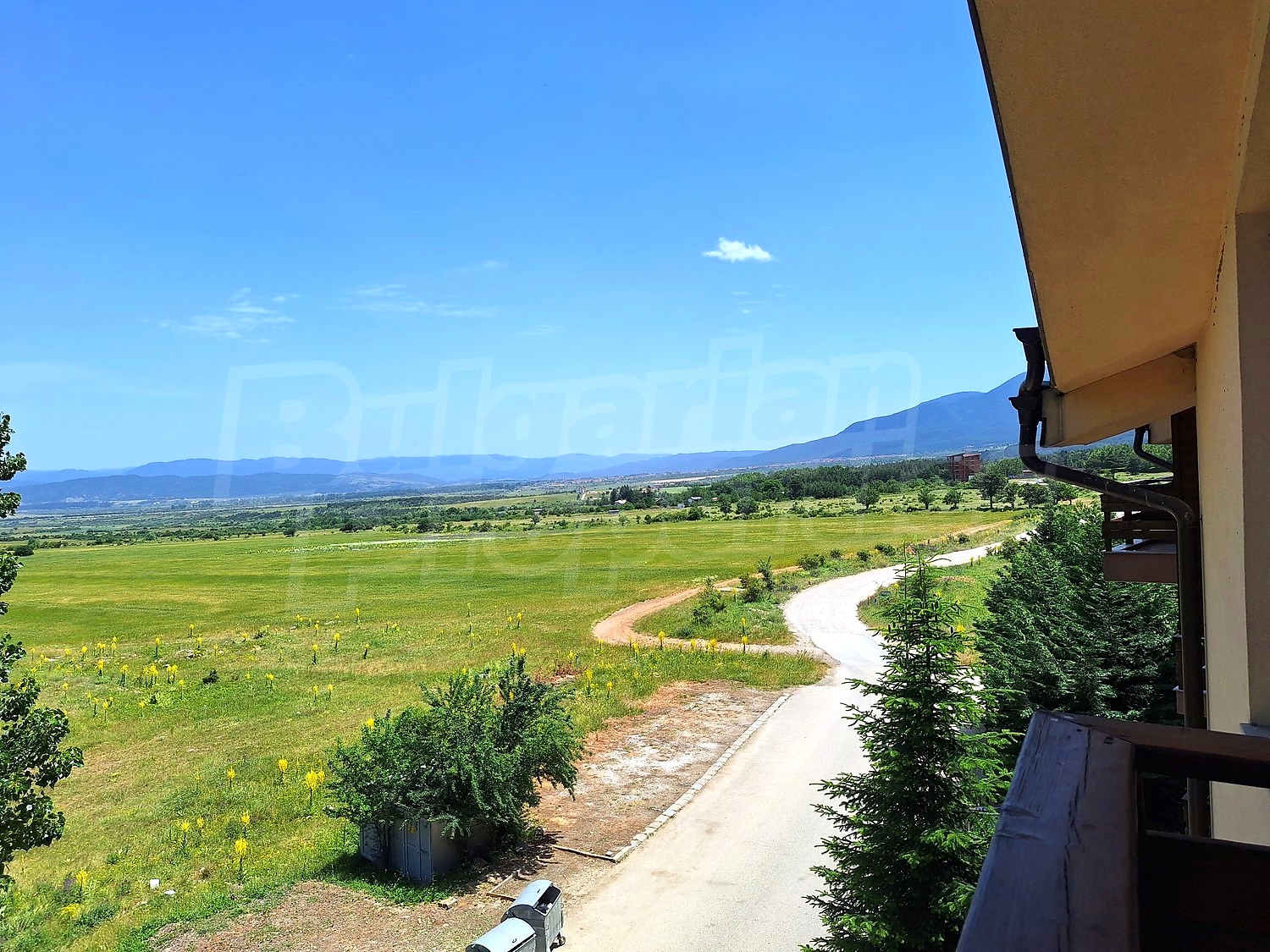 outside, balcony, view from balcony, mountain, green area