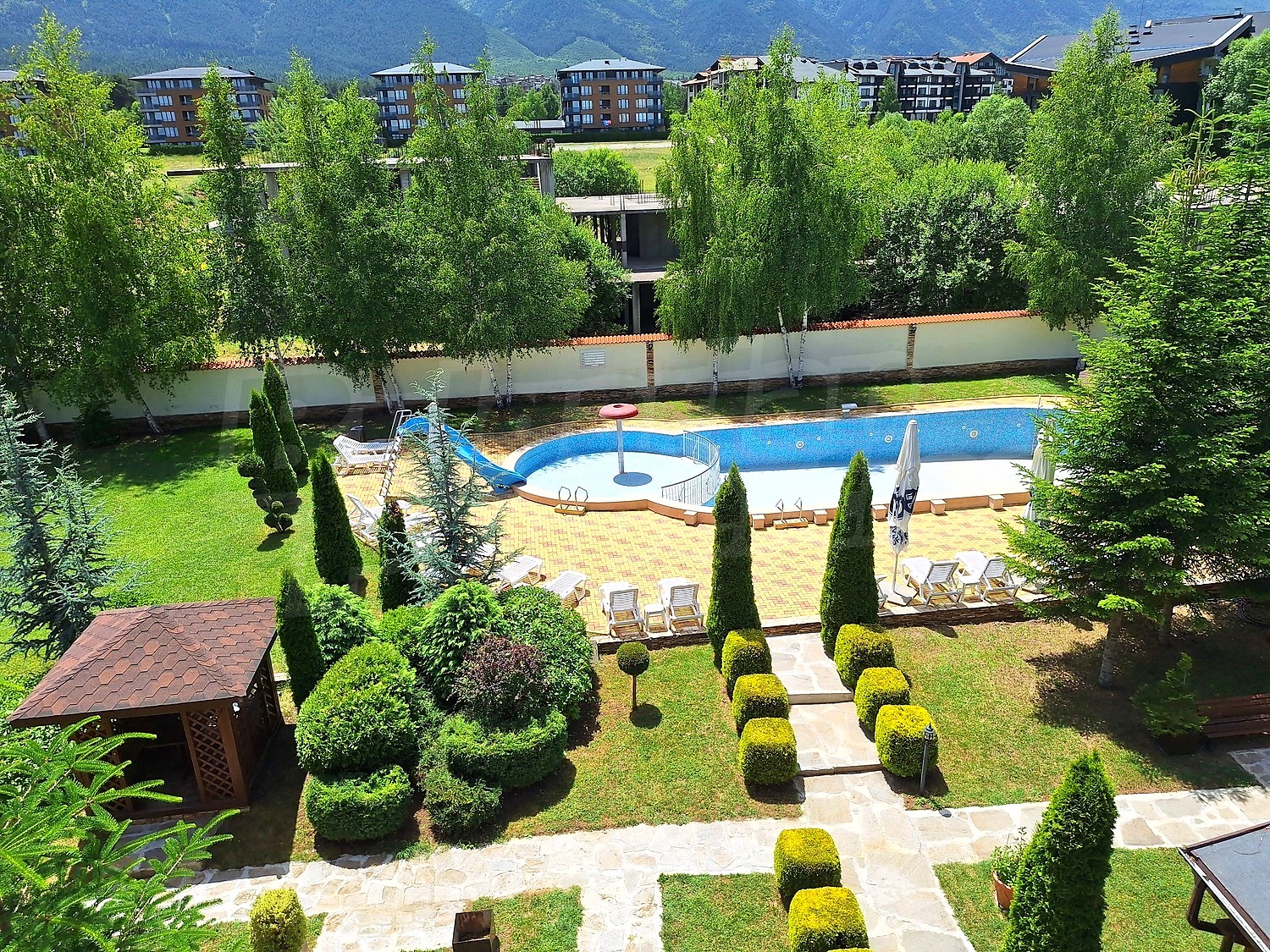 outside, pool, garden, mountain, green area