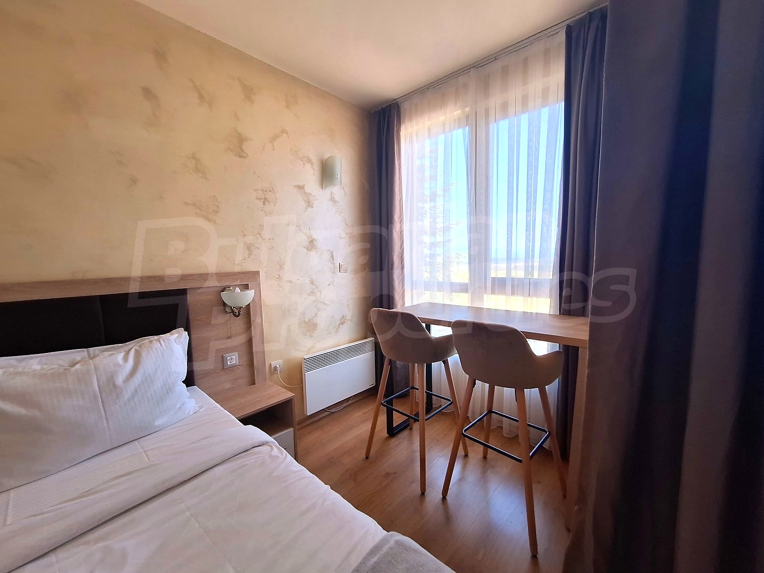 inside, bedroom, view from balcony