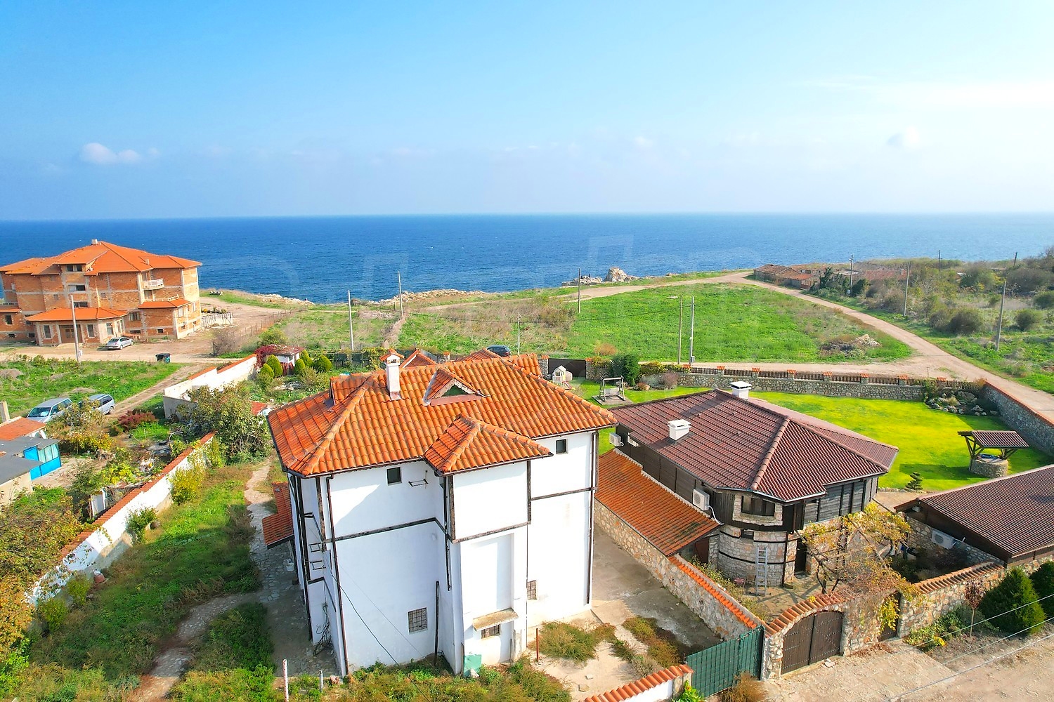 outside, sea, facade, green area, view from balcony