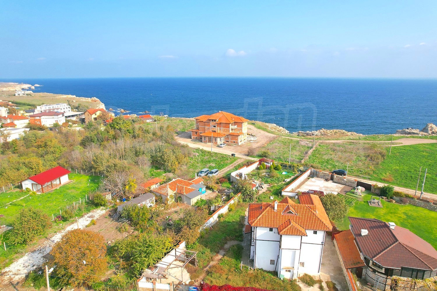 outside, sea, facade, green area, view from balcony