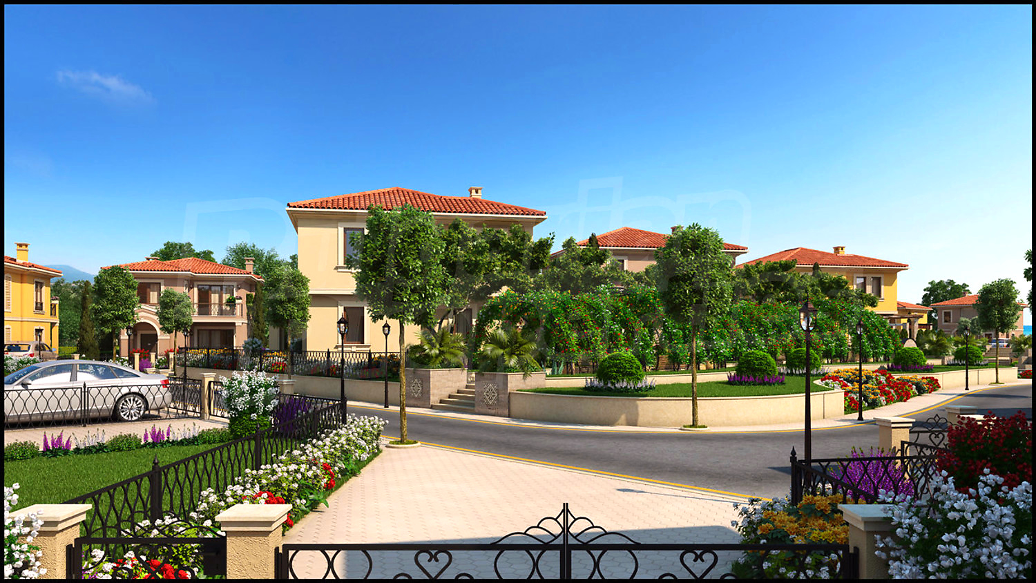 outside, facade, garden, parking, green area