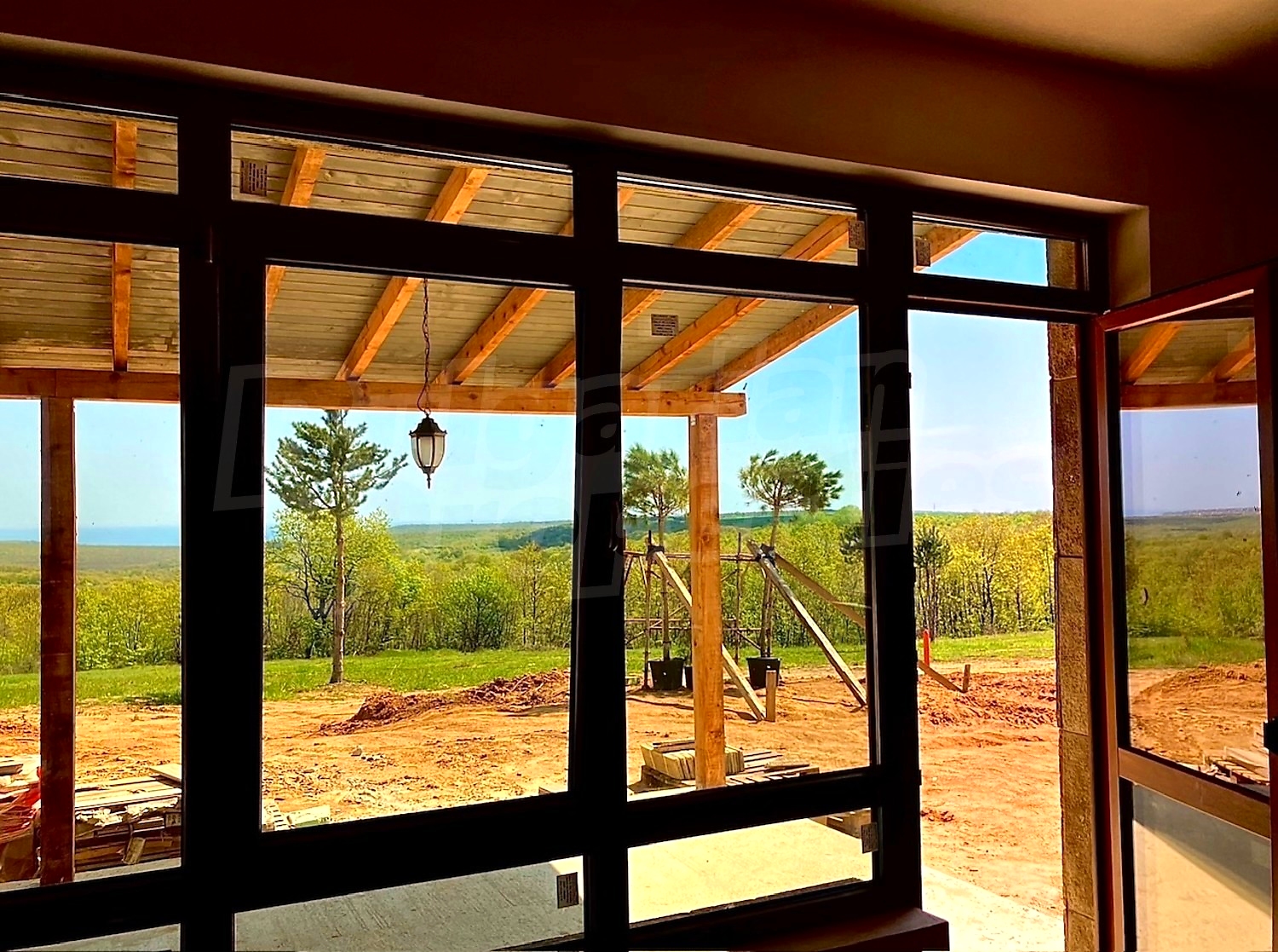 inside, view from balcony, green area