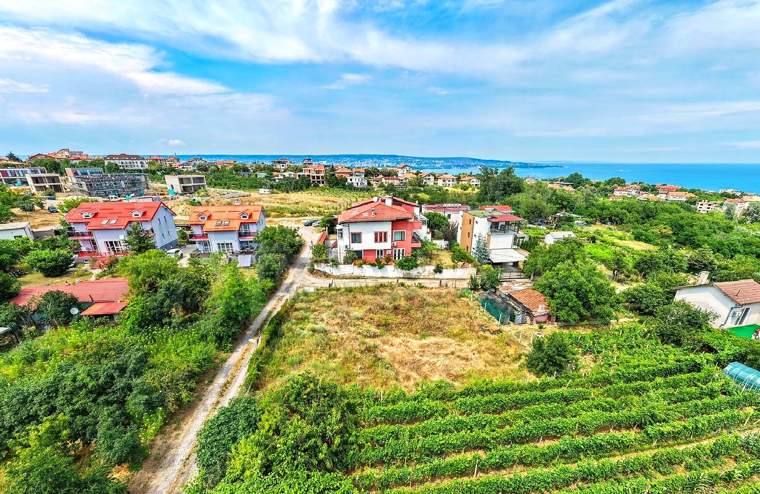 outside, view from balcony, sea, green area, garden