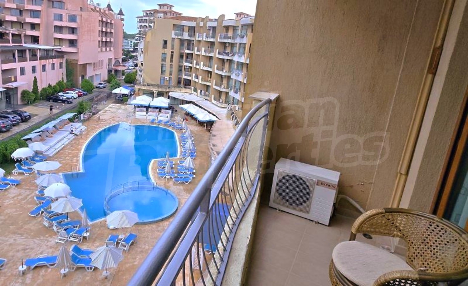 balcony, pool, outside, view from balcony