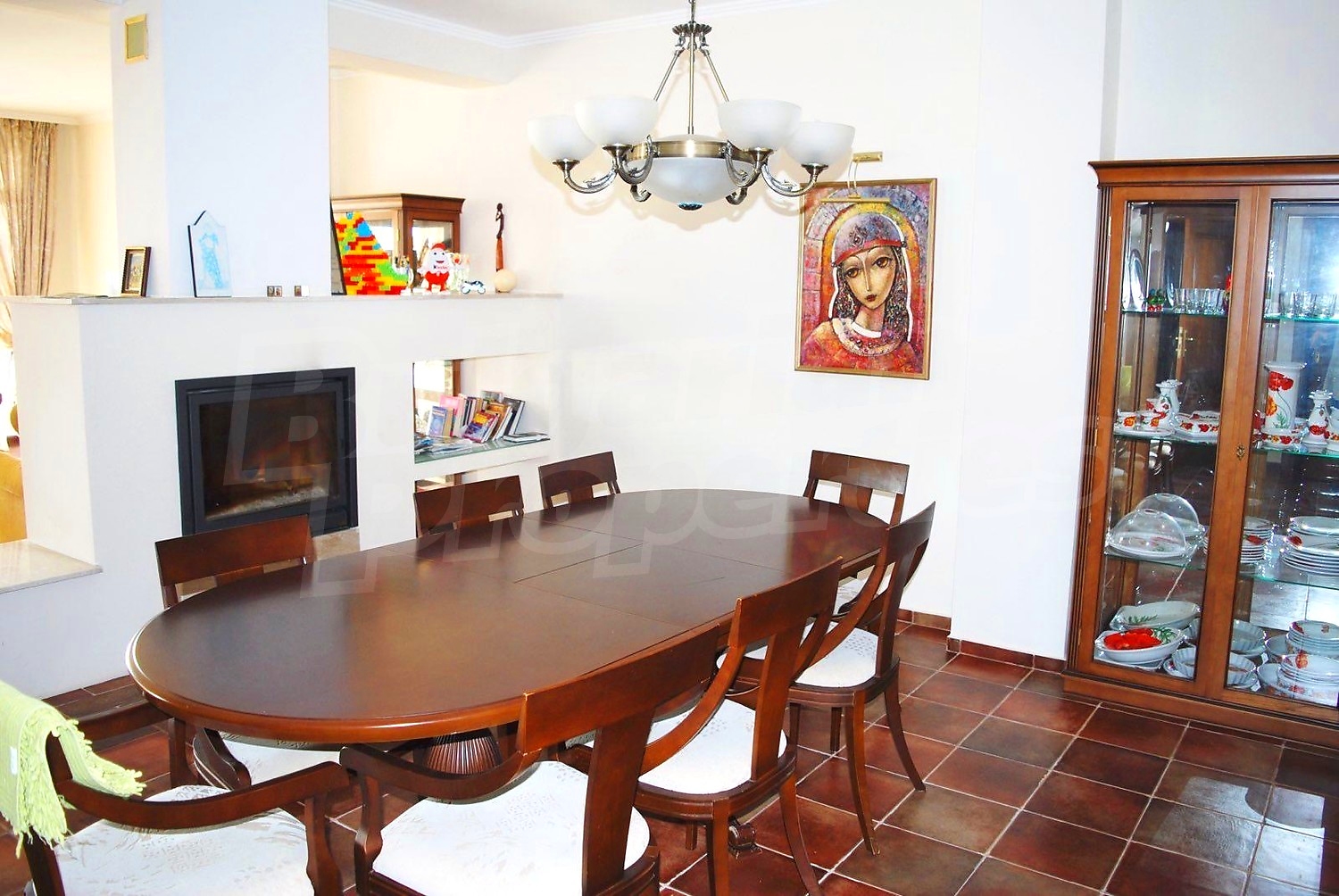 inside, dining room, fireplace, furnished