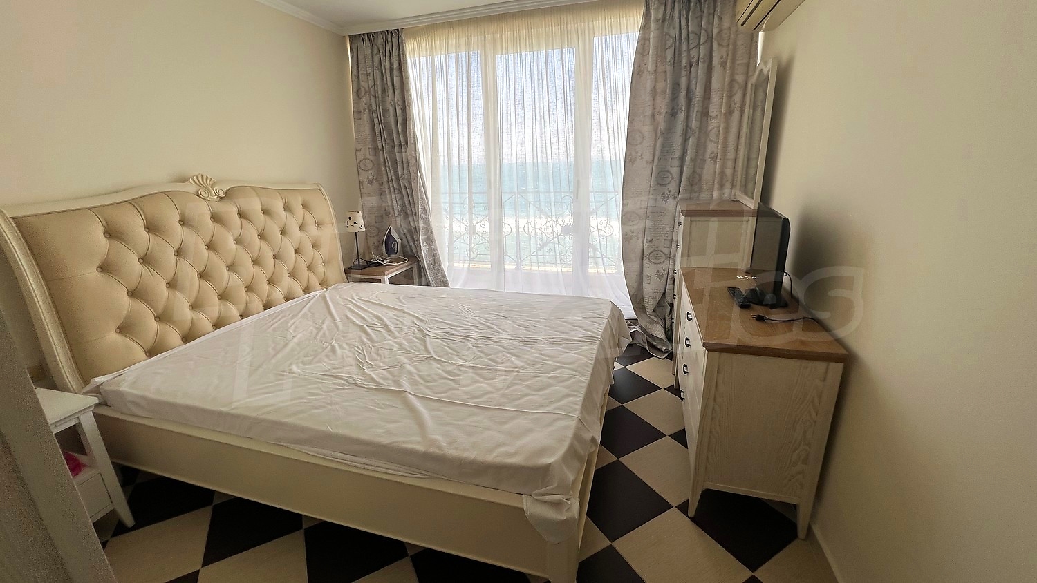 inside, bedroom, view from balcony