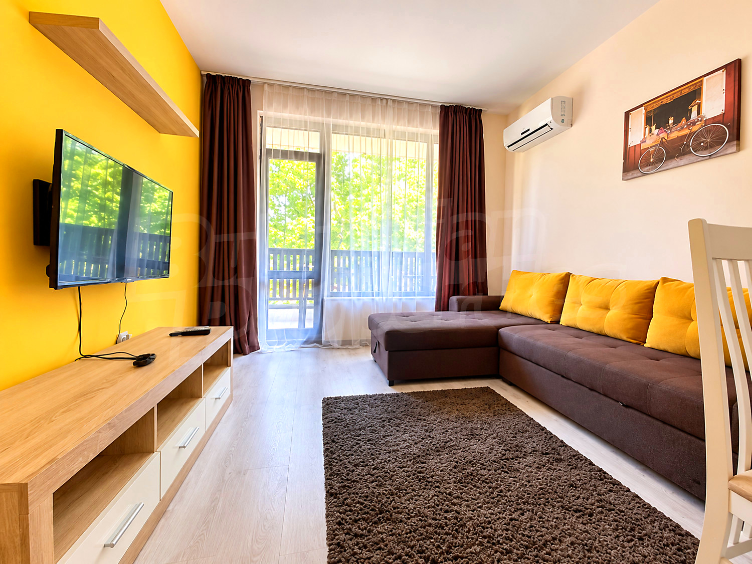 inside, living room, furnished, view from balcony