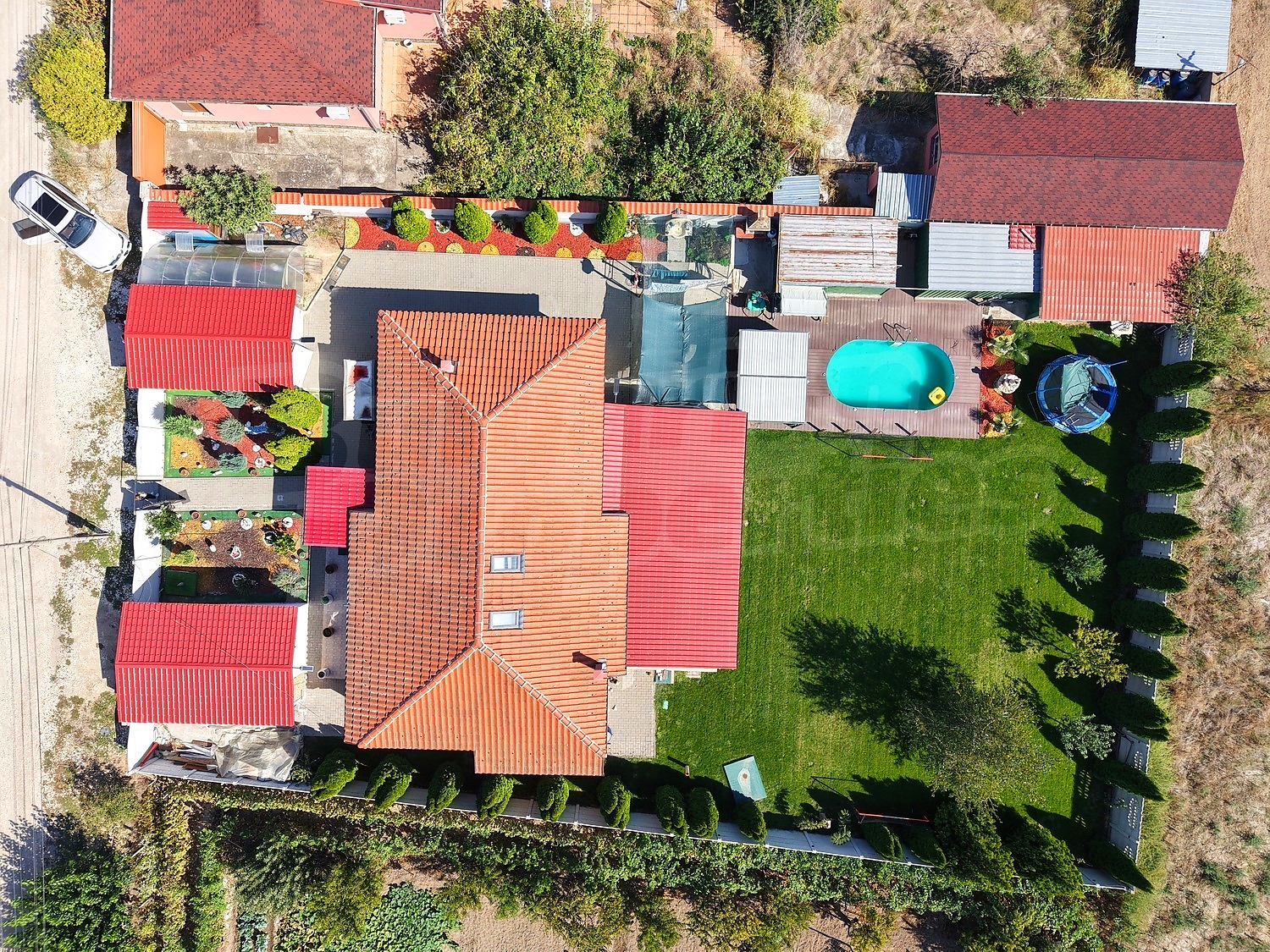 outside, garden, pool, parking, facade, green area