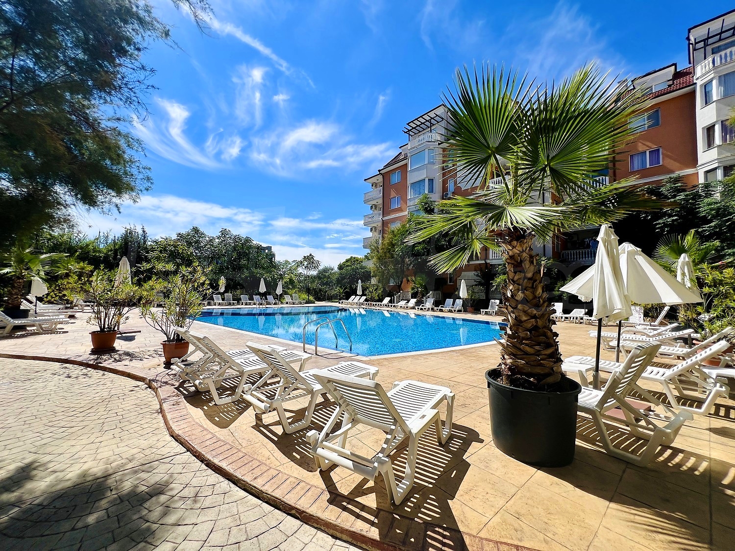 outside, pool, garden, facade