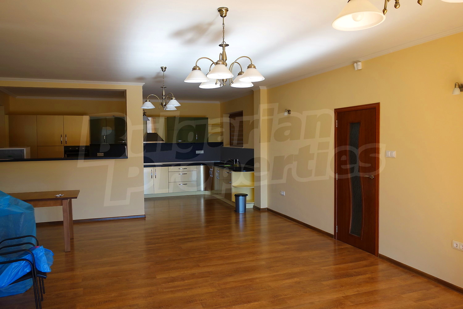inside, kitchen, living room, furnished