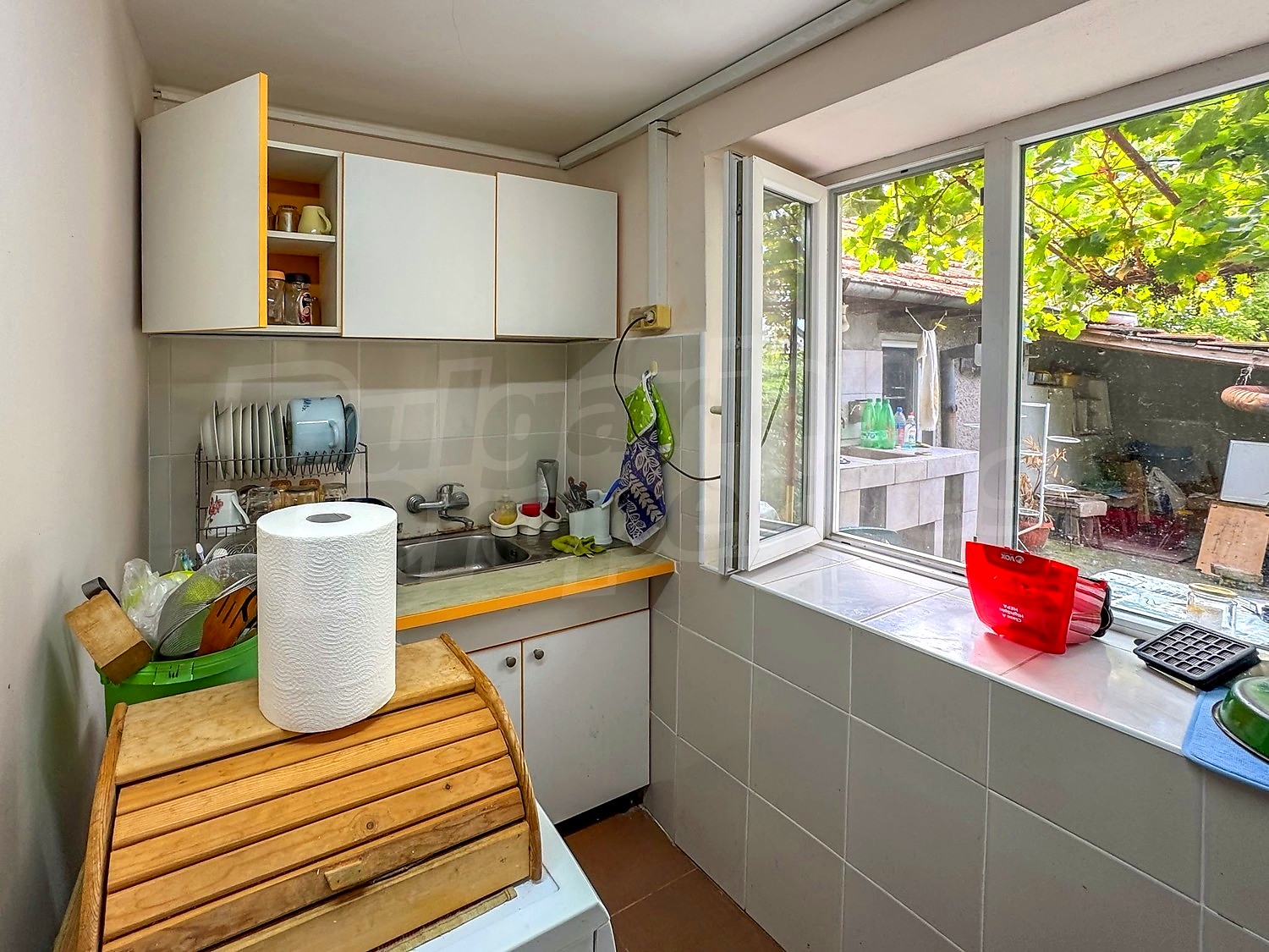 inside, kitchen, view from balcony