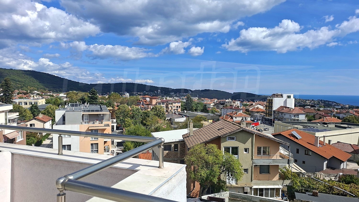 outside, view from balcony, sea, mountain