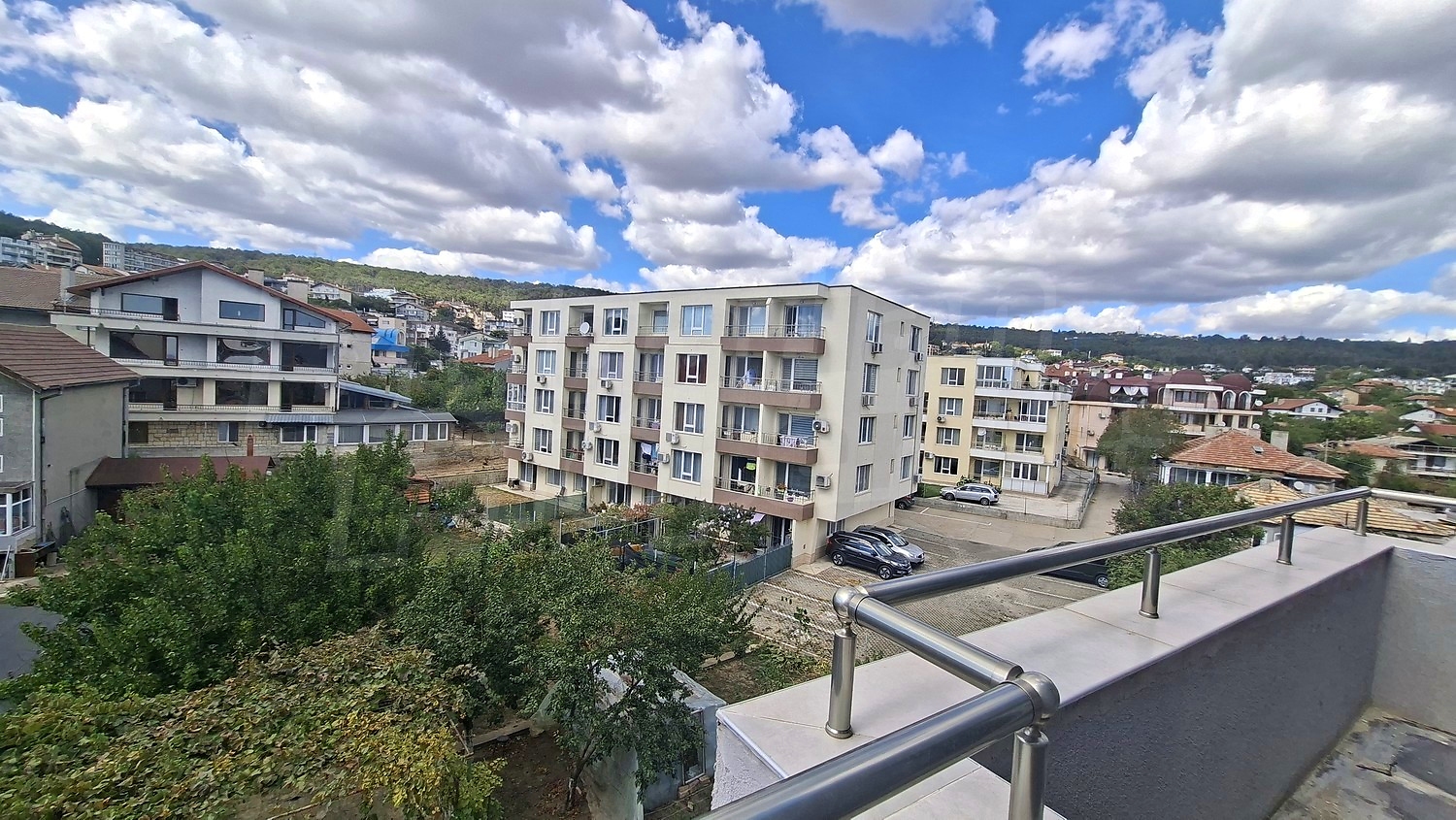 outside, view from balcony, facade, garden