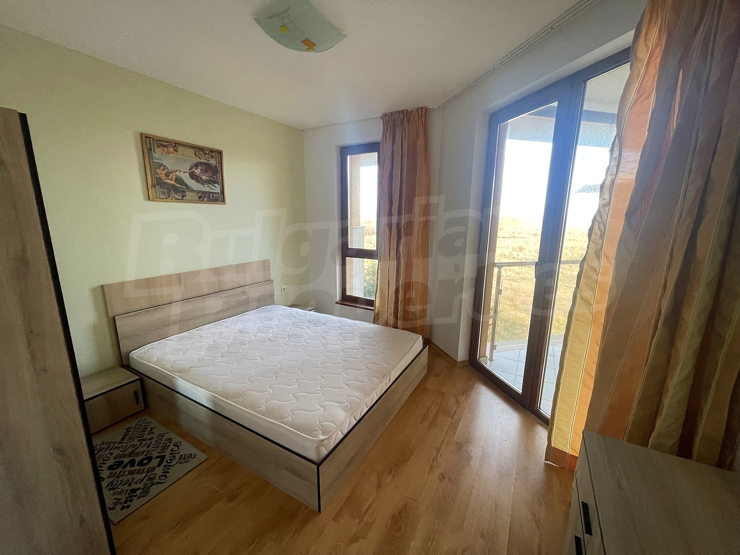 inside, bedroom, balcony, furnished