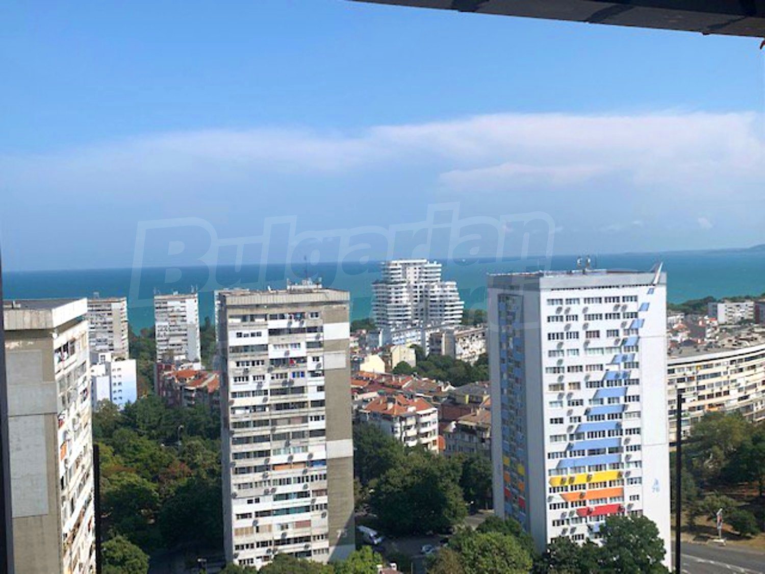 outside, view from balcony, sea, facade, green area
