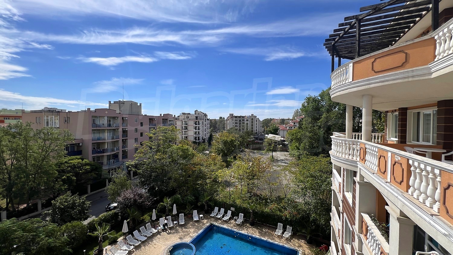 balcony, view from balcony, pool