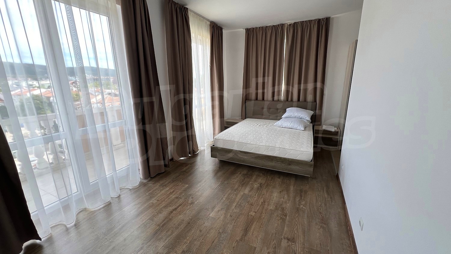 inside, bedroom, view from balcony