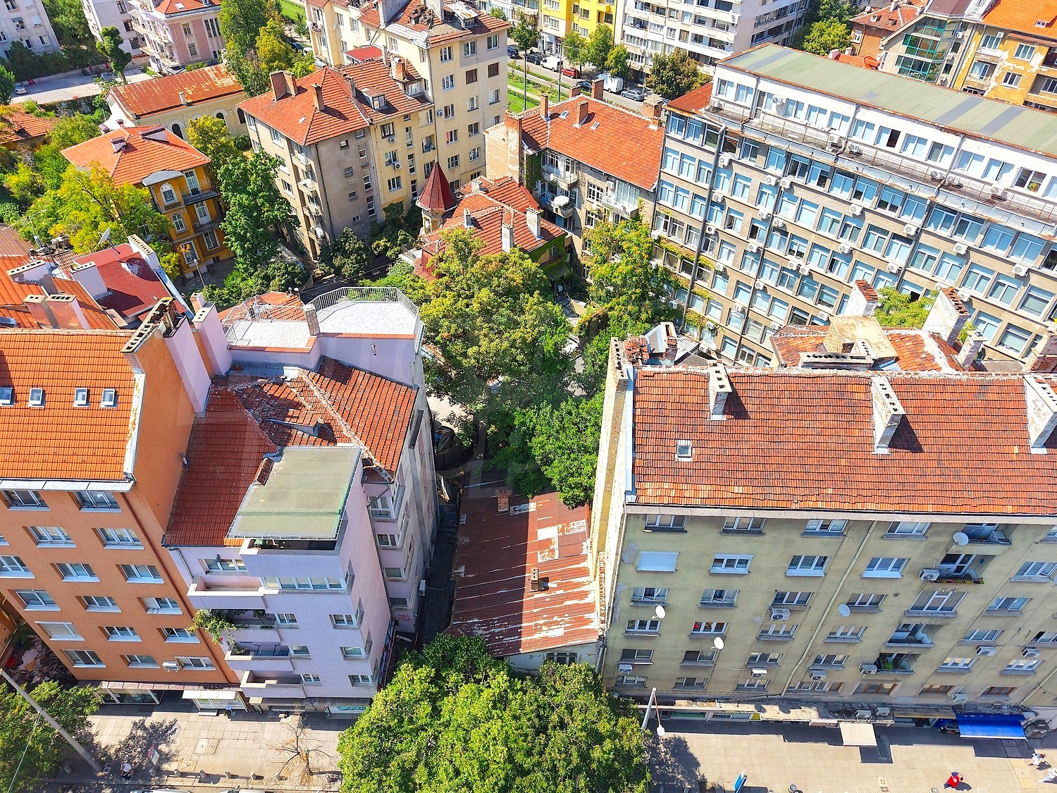 outside, facade, view from balcony, green area