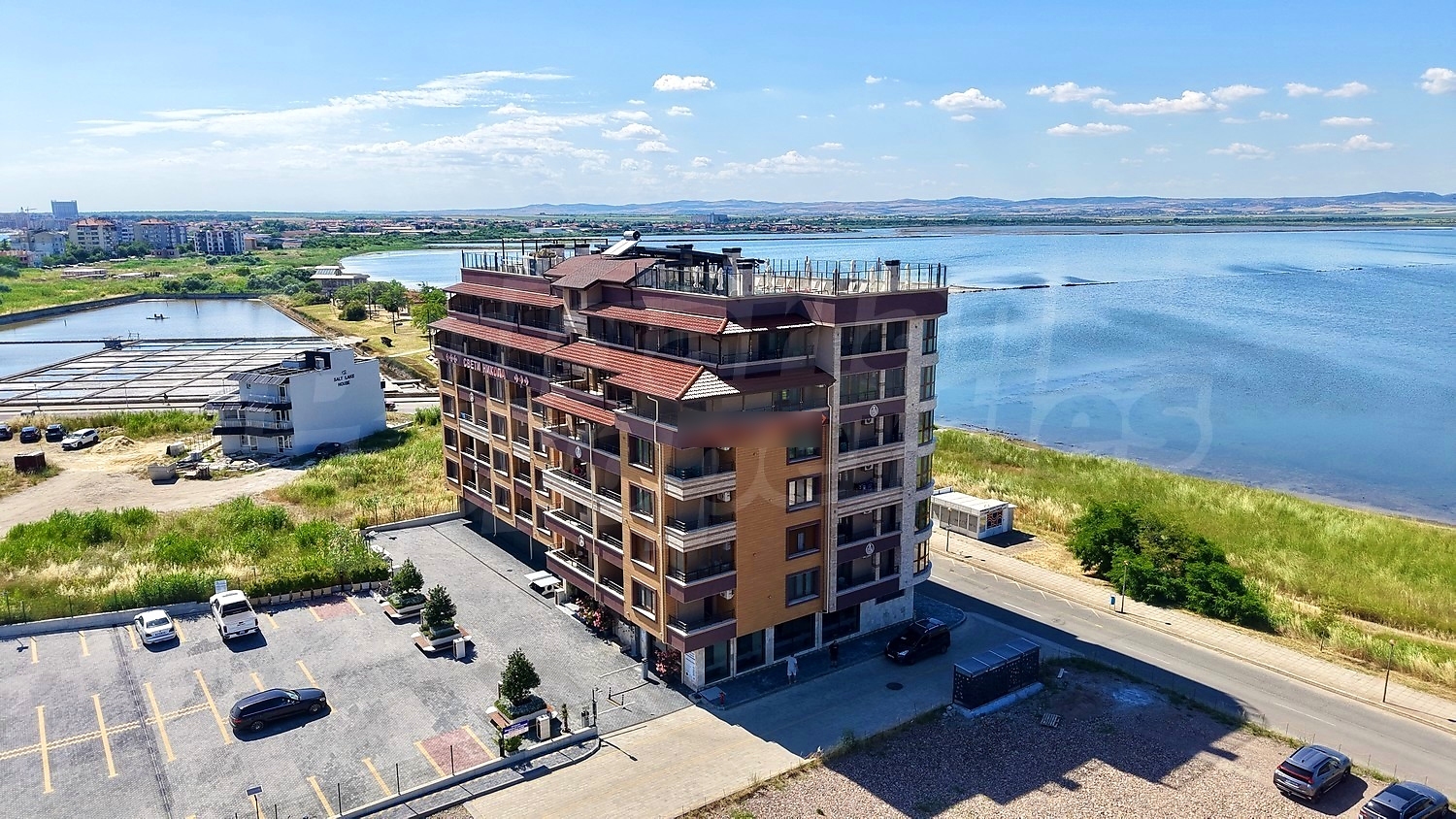 facade, parking, outside, sea, view from balcony
