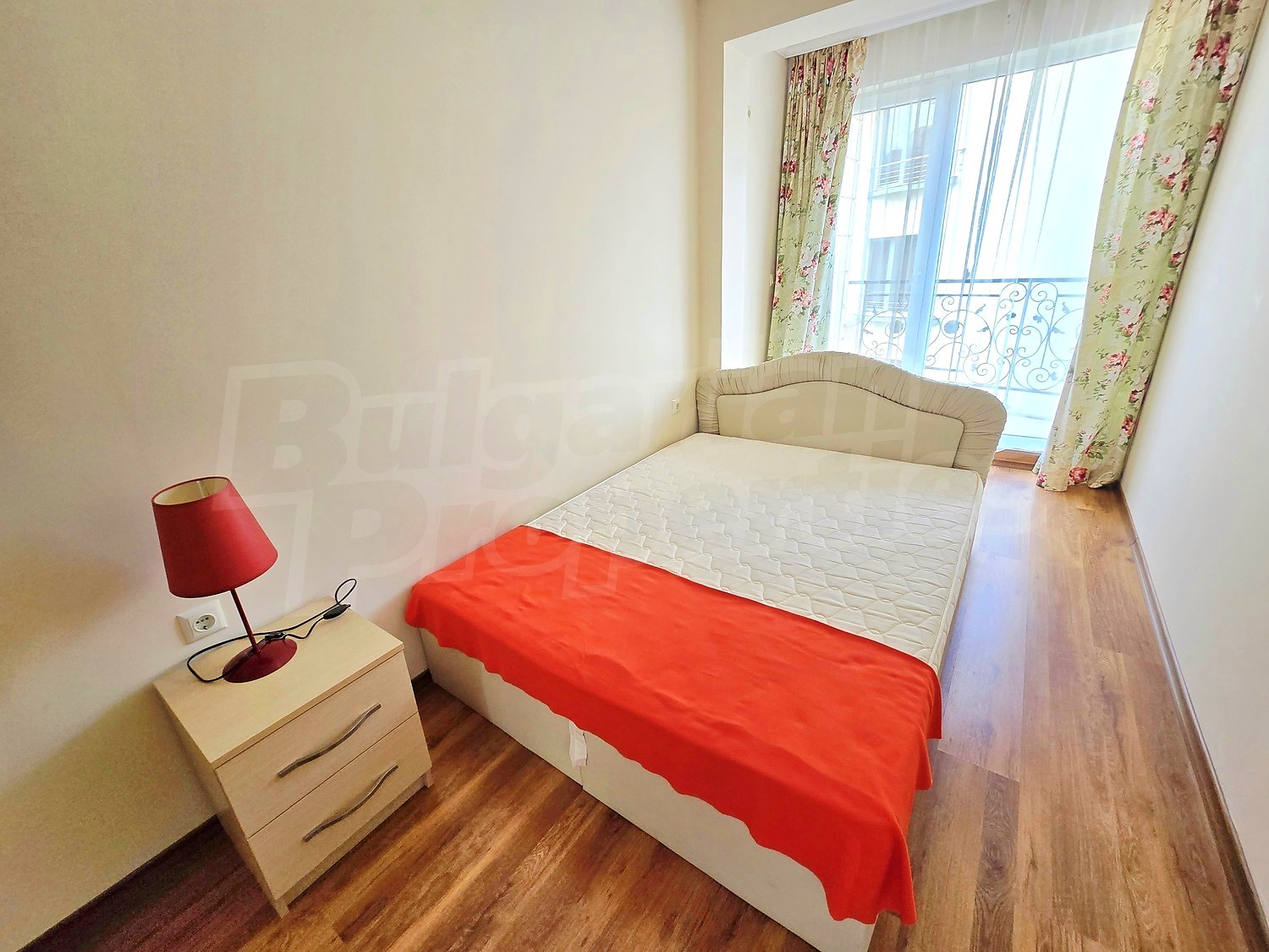 bedroom, inside, furnished, view from balcony