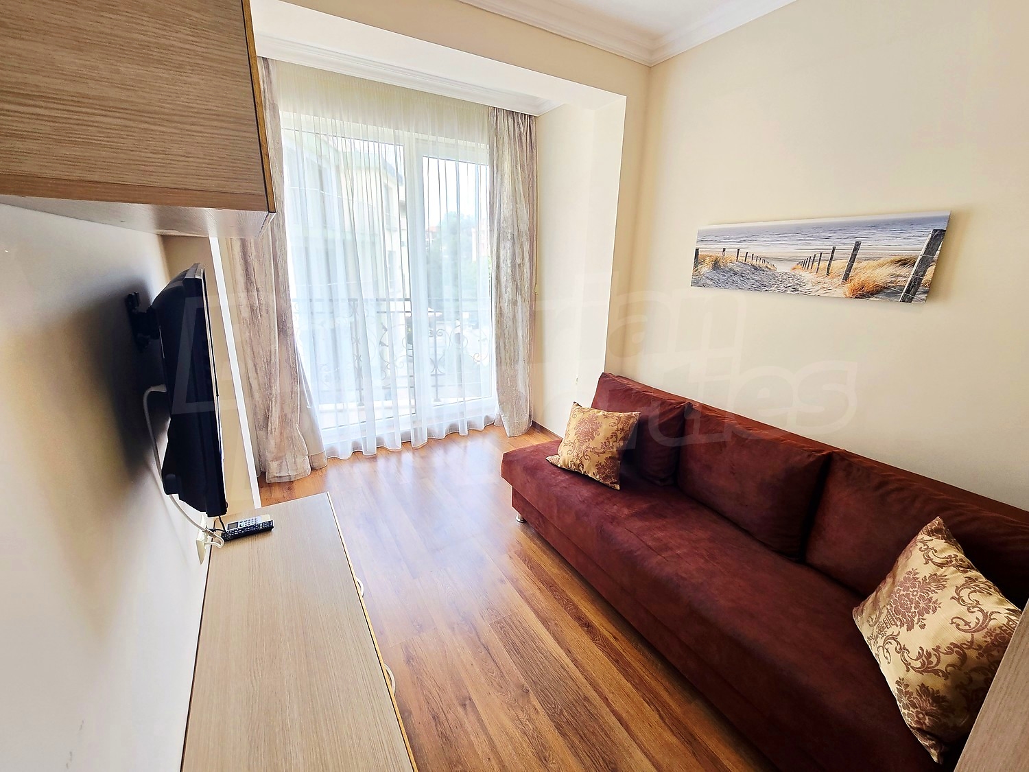 inside, living room, furnished, view from balcony