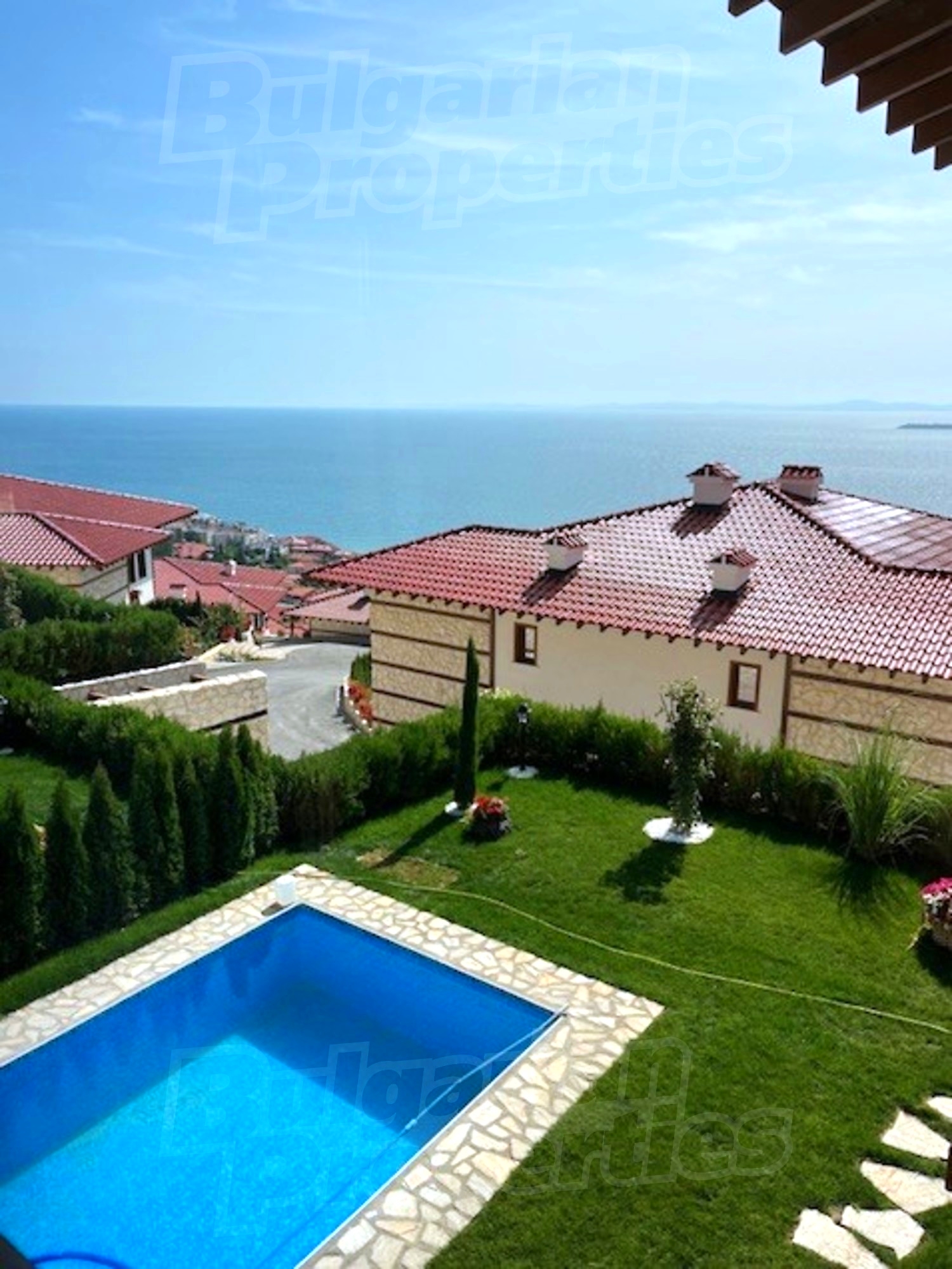 outside, garden, pool, sea, view from balcony