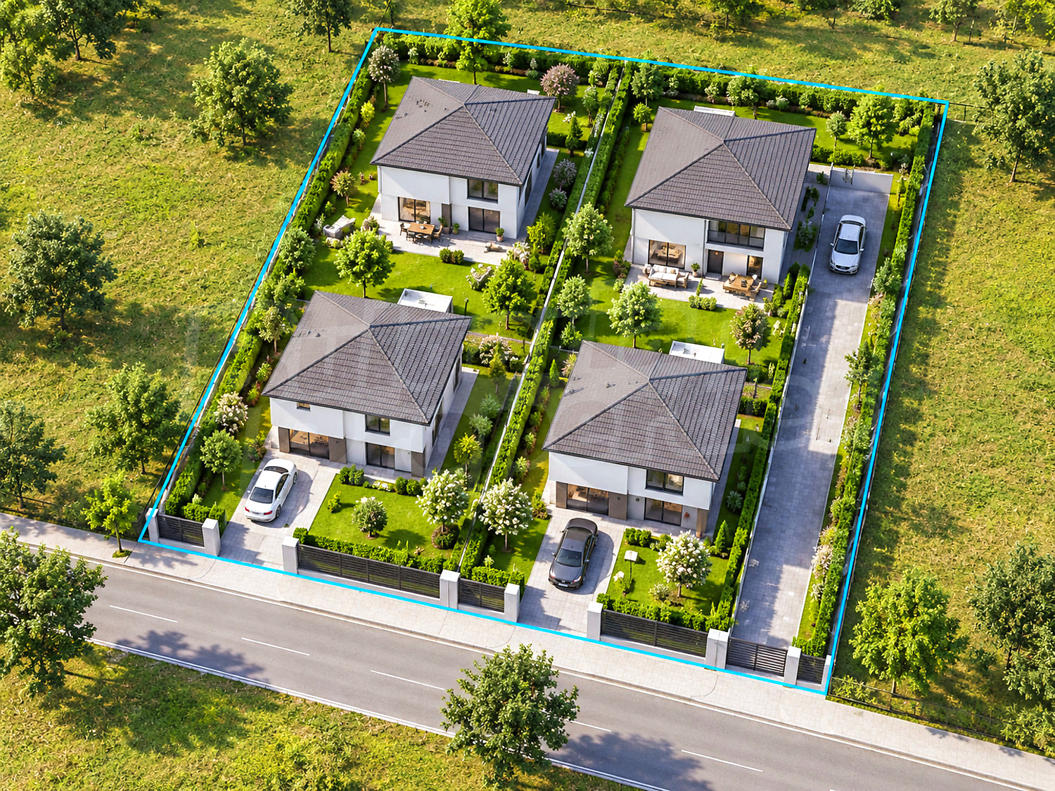 outside, facade, garden, parking, green area