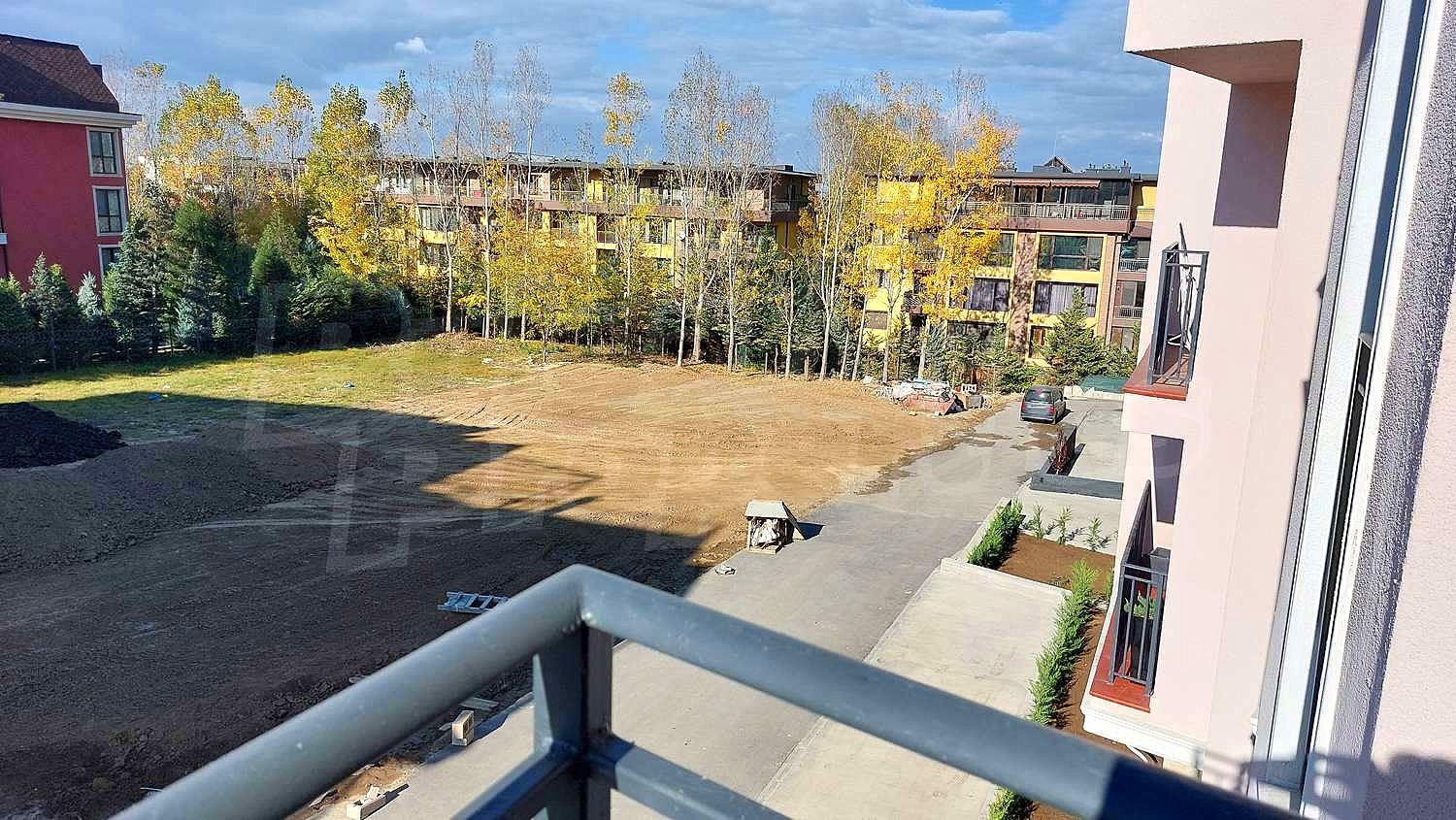 balcony, outside, view from balcony, facade, garden