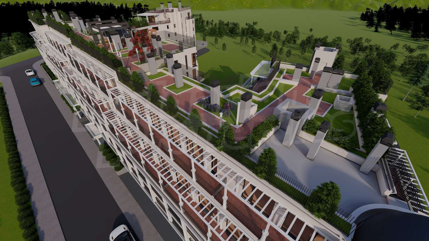 outside, facade, green area, parking