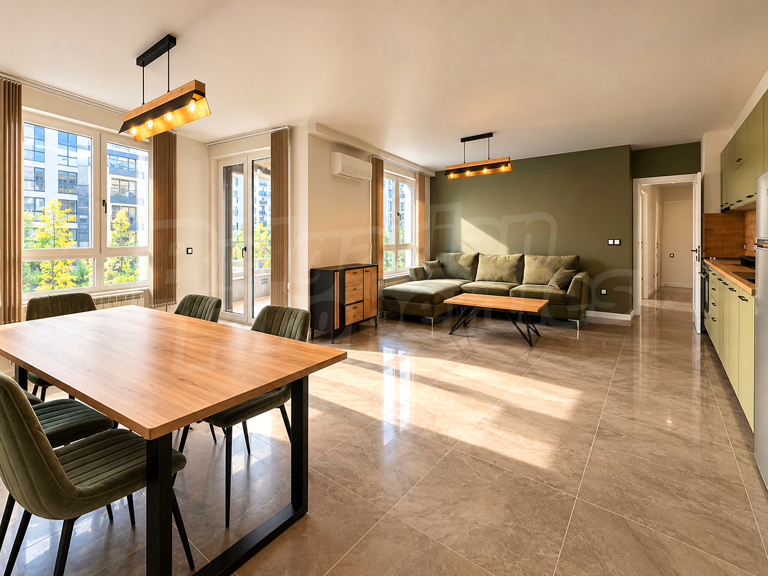 inside, living room, kitchen, furnished