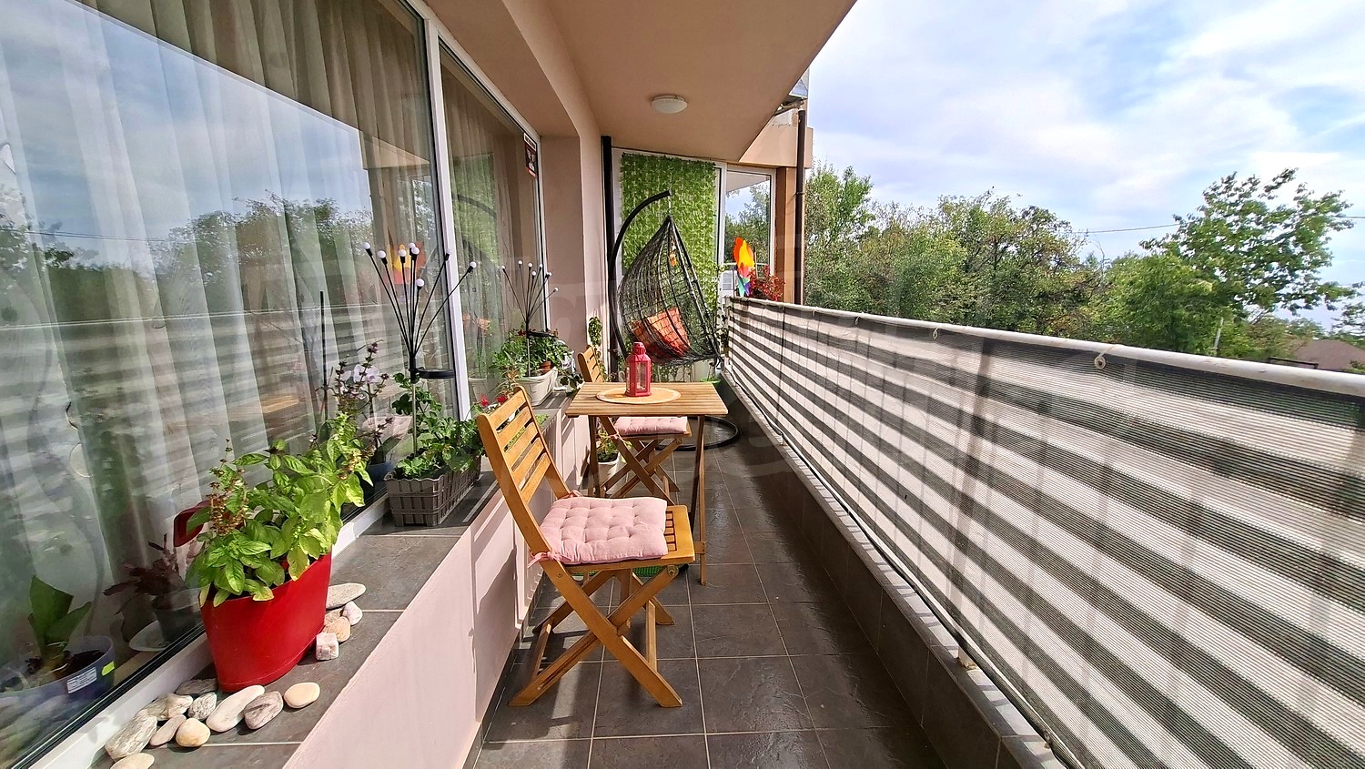 balcony, outside, view from balcony, furnished, green area