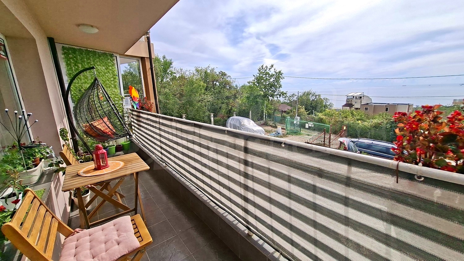 balcony, furnished, outside, view from balcony, garden, green area