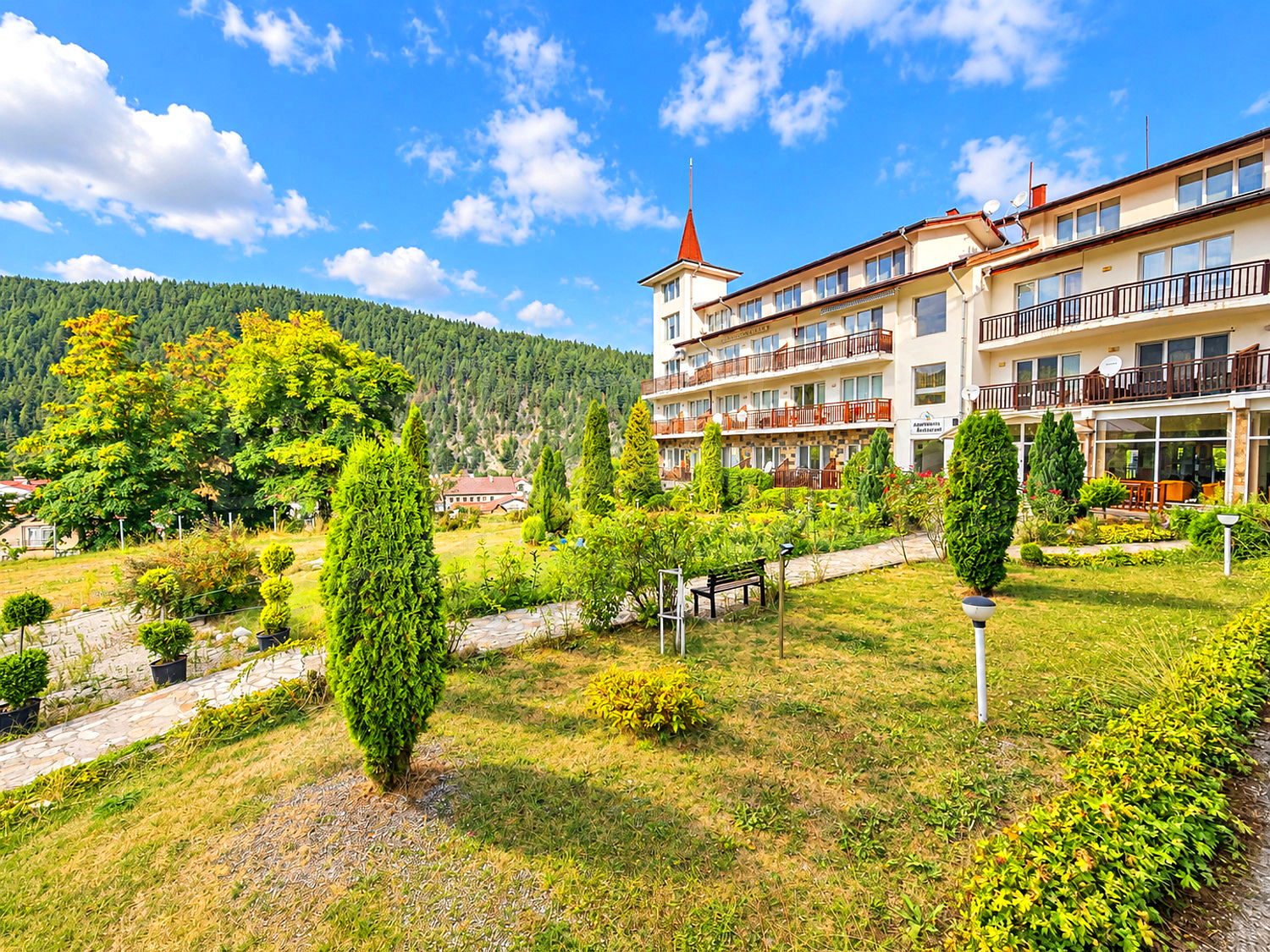 facade, garden, mountain, outside, green area