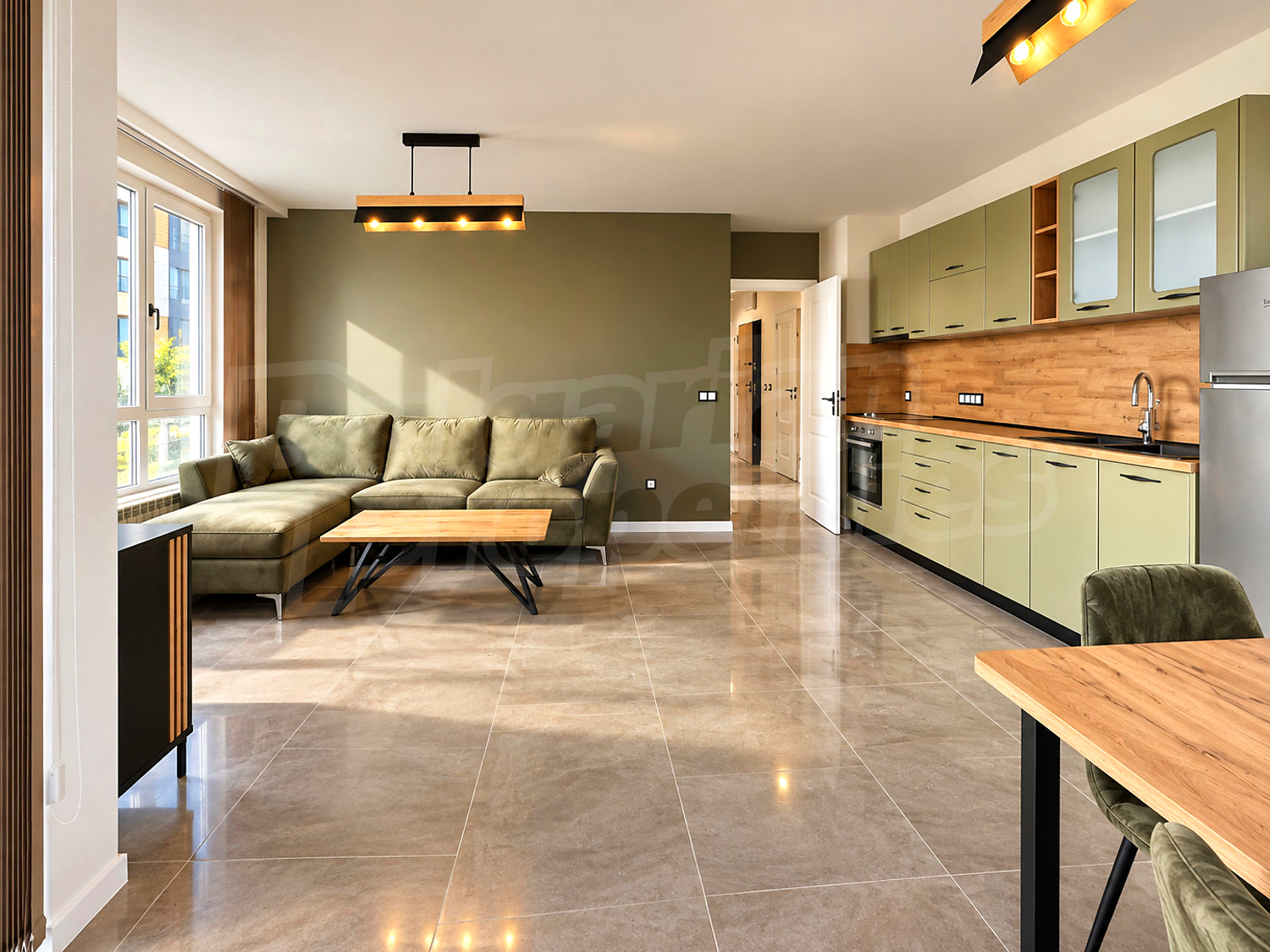 inside, living room, kitchen, furnished