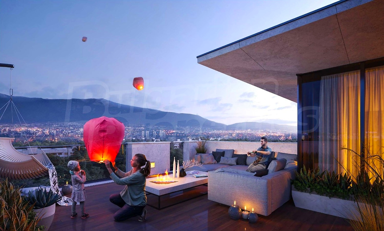 balcony, outside, mountain, view from balcony, furnished