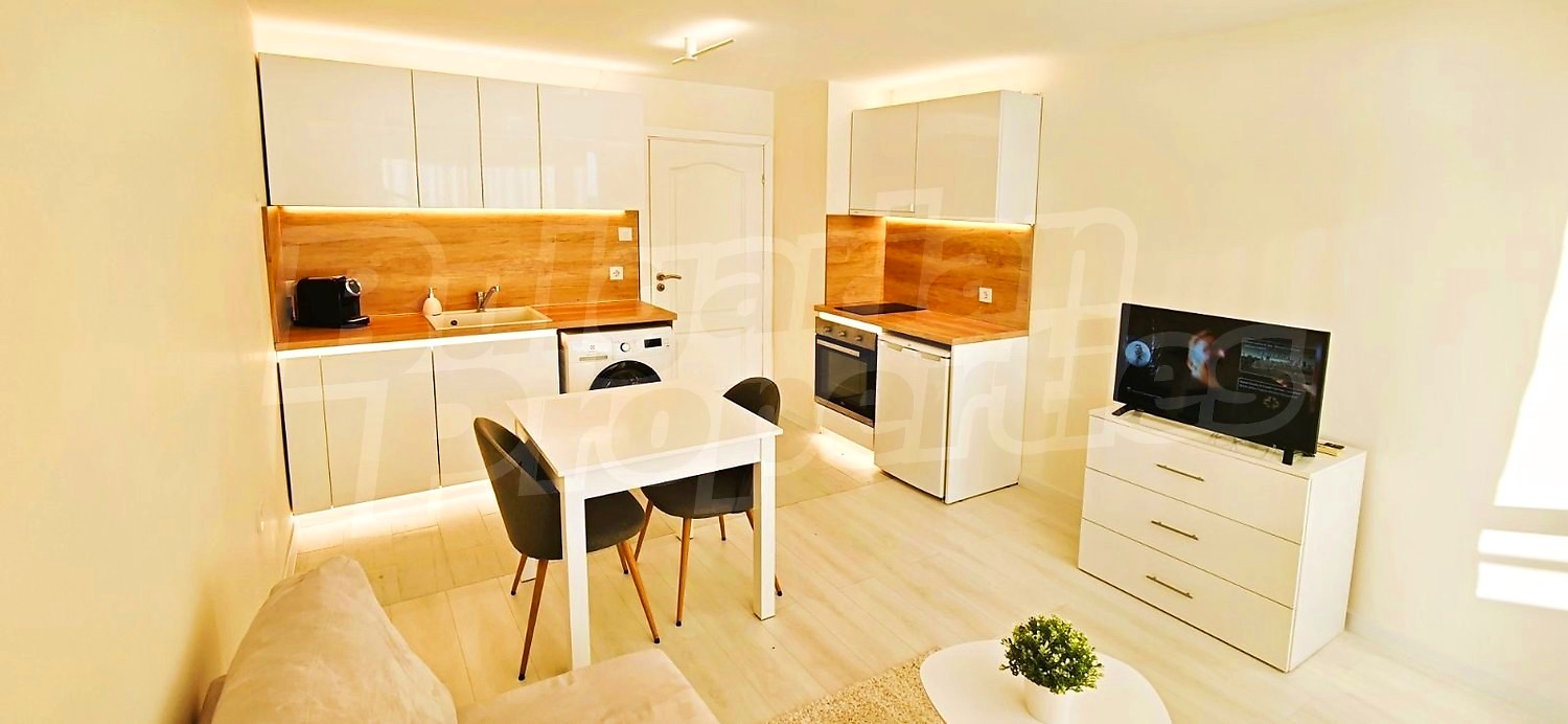 inside, kitchen, living room, furnished