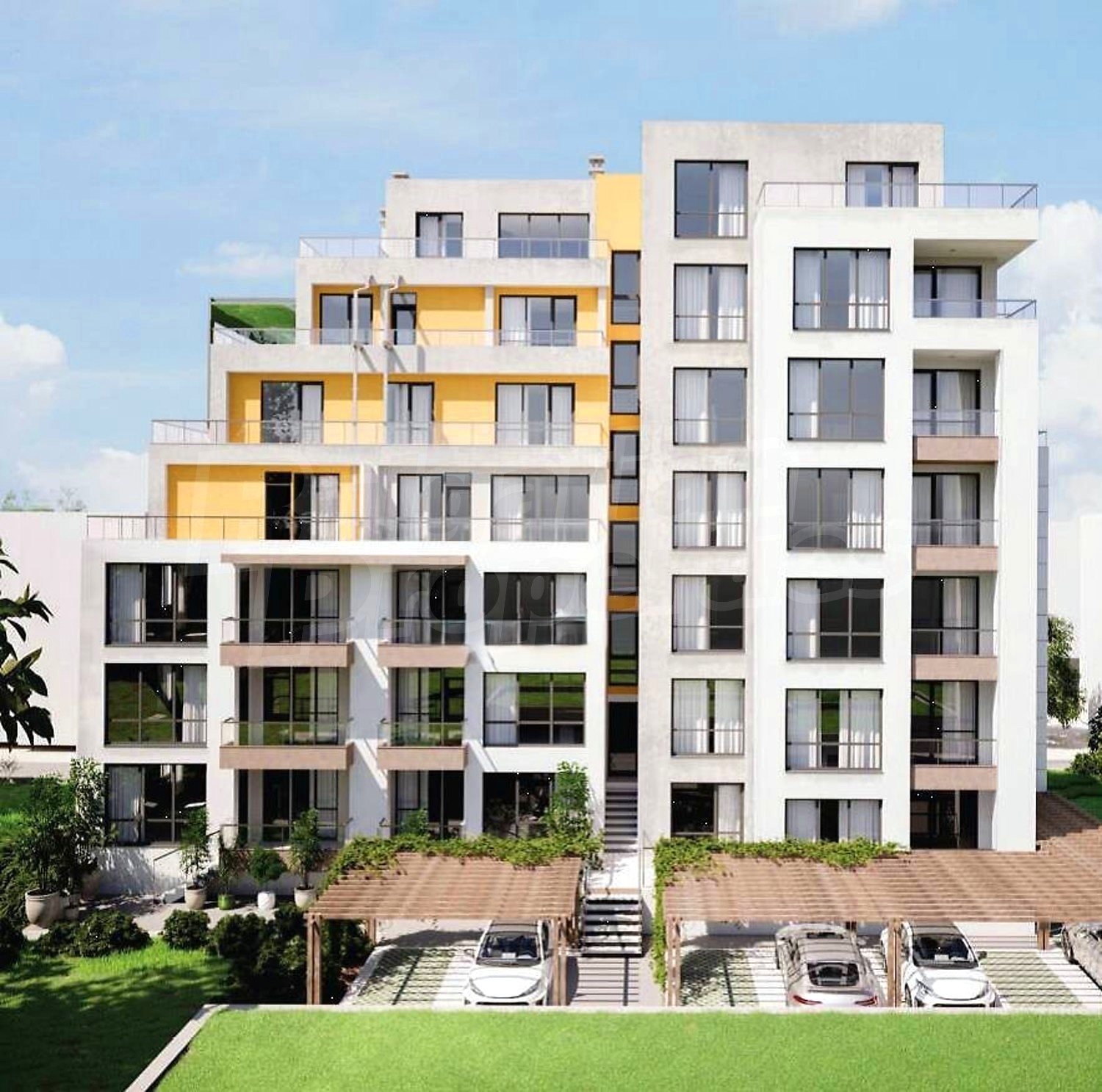 facade, parking, garden, outside